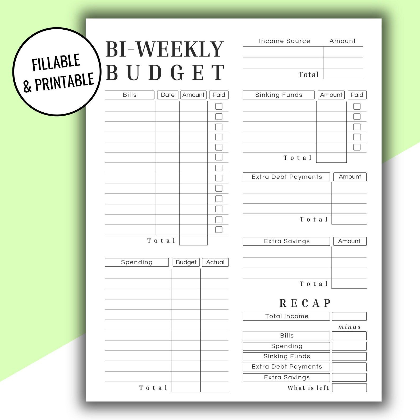 Editable &amp;amp; Printable Biweekly Budget Printout, Budgetpaycheck inside Free Printable Bi Weekly Budget Template