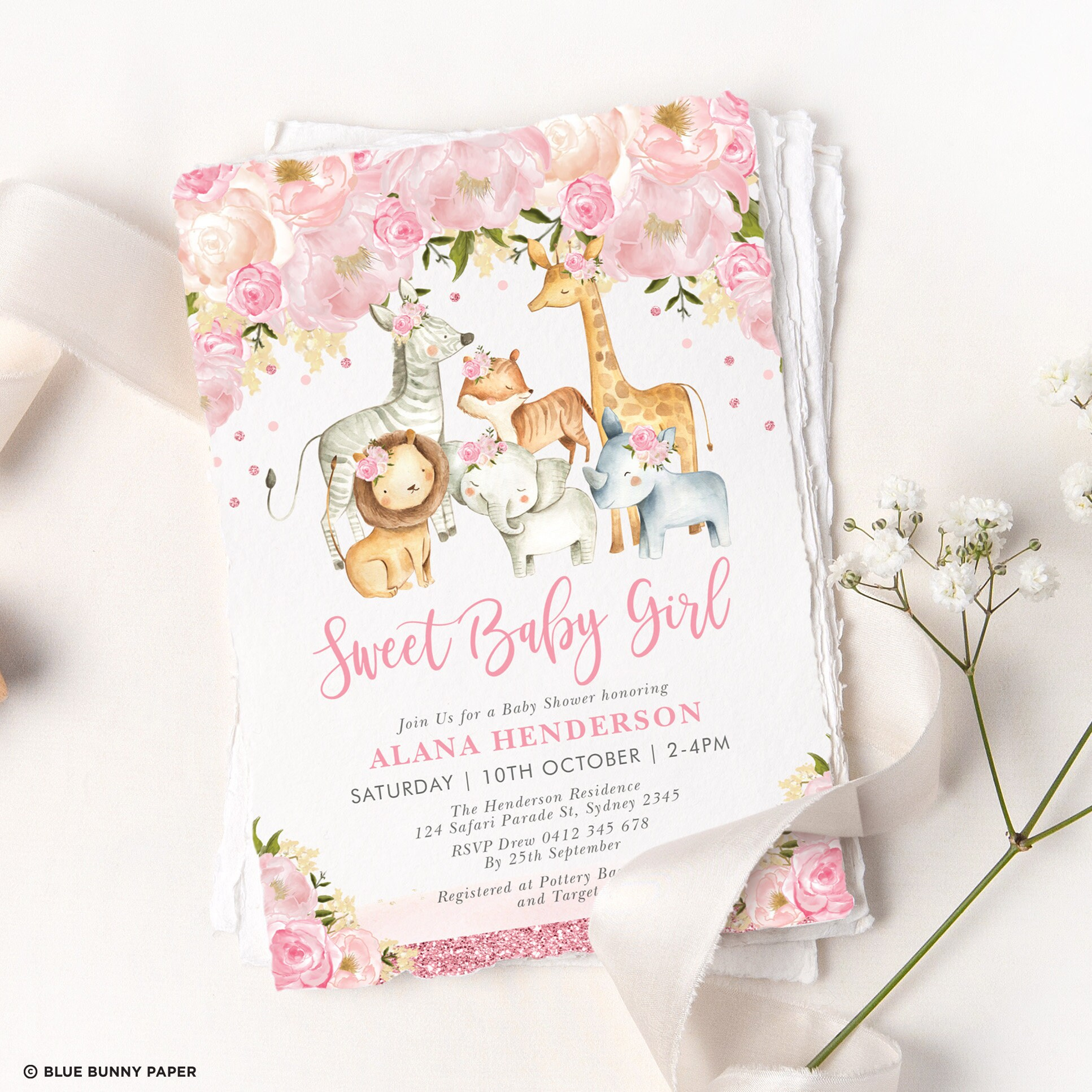 Editable Safari Girl Baby Shower Invitation Template, Jungle in Free Printable Pink Zebra Baby Shower Invitations