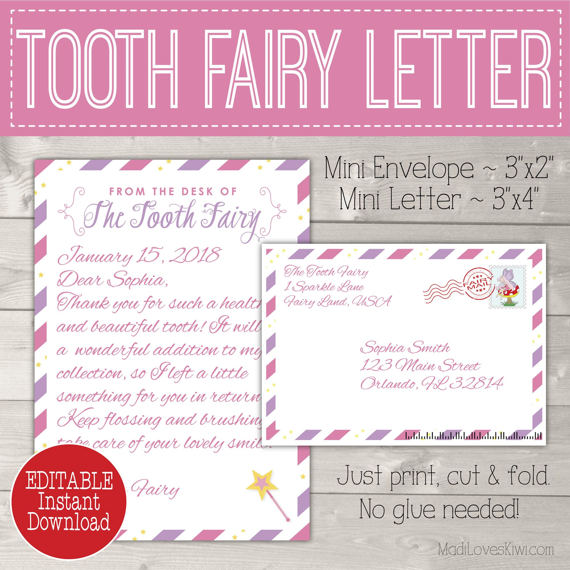 Editable Tooth Fairy Letter With Envelope | Printable Pink with Free Printable Tooth Fairy Letter and Envelope