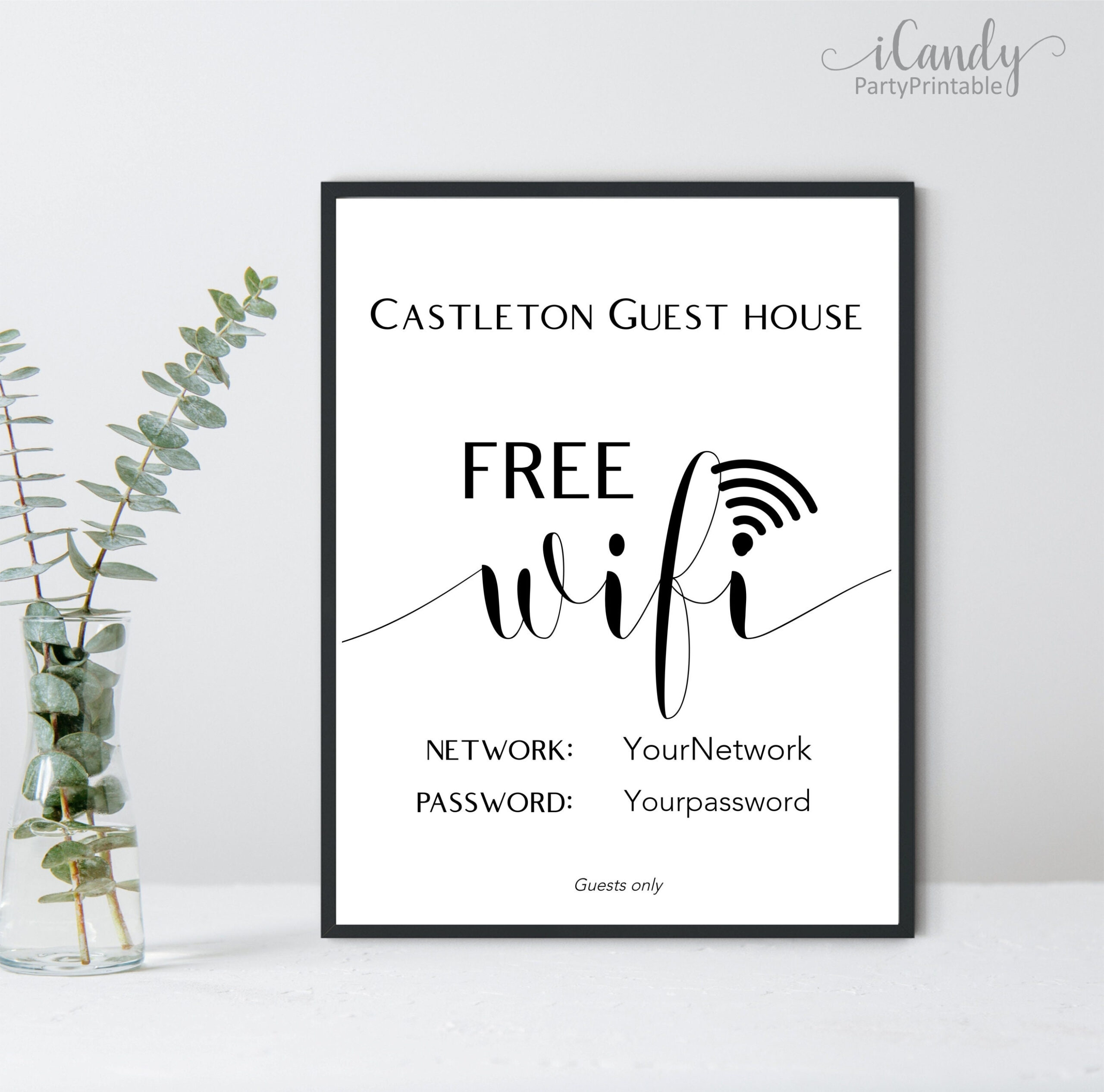 Editable Wi-Fi Password Sign, Free Wifi Sign, Printable Sign with Free Wifi Password Printable