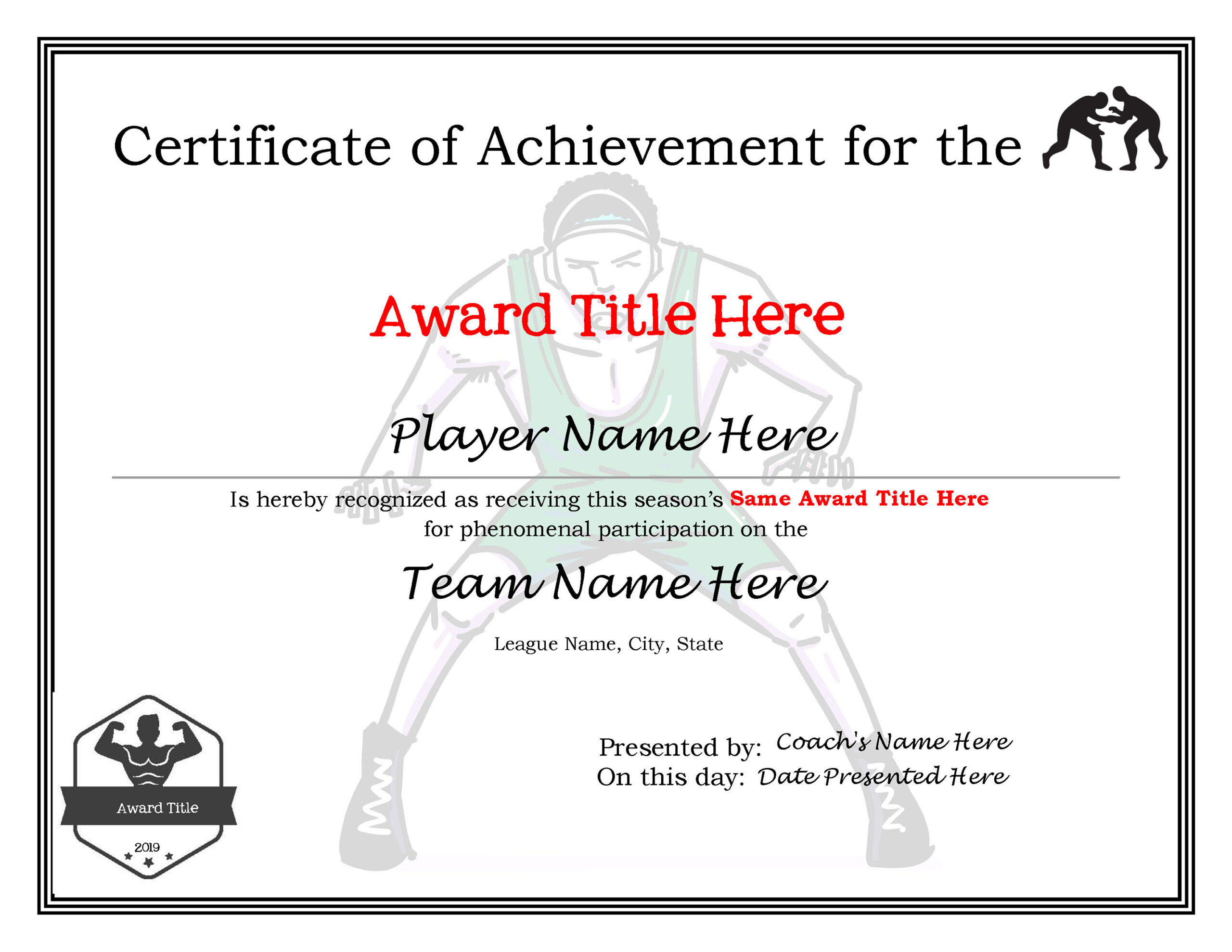 Editable Wrestling Certificates-Digital Downloadable Printable within Free Printable Wrestling Certificates