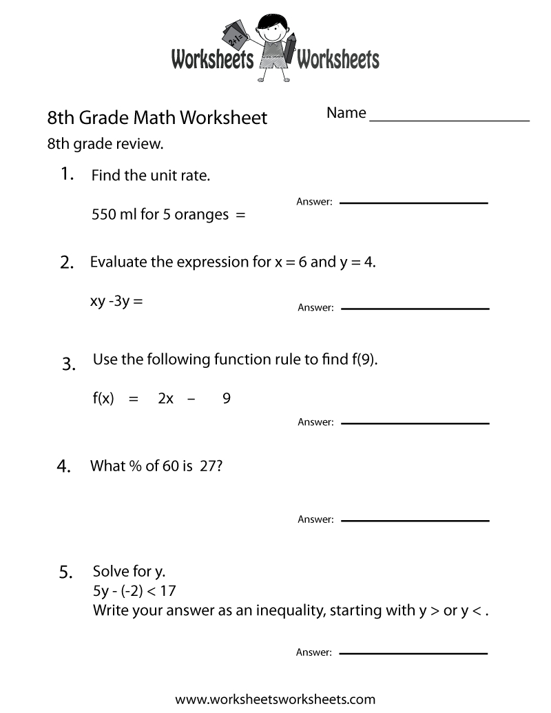 Eighth Grade Math Practice Worksheet | Worksheets Worksheets intended for Free Printable 8Th Grade Algebra Worksheets