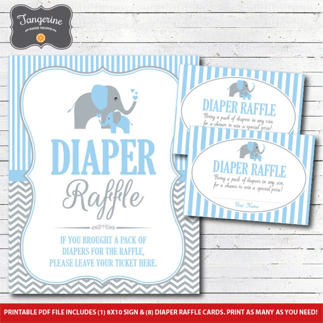 Elephant Baby Shower Decorations Diaper Raffle Cards &amp;amp; Diaper regarding Free Printable Diaper Raffle Tickets Elephant