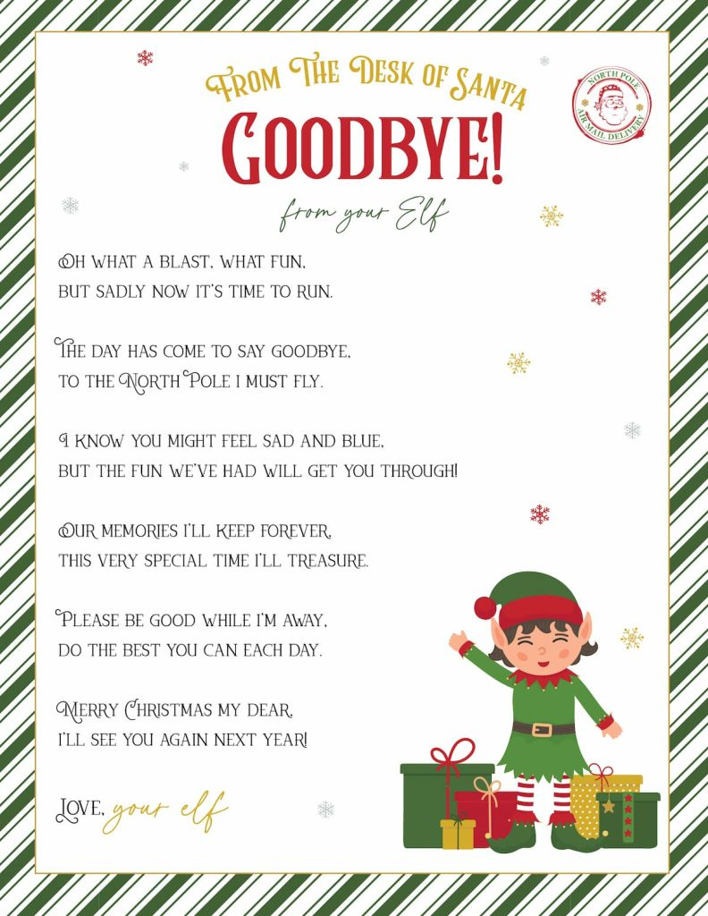 Elf On The Shelf Arrival And Goodbye Letters, Free Printable Set in Elf On A Shelf Goodbye Letter Free Printable