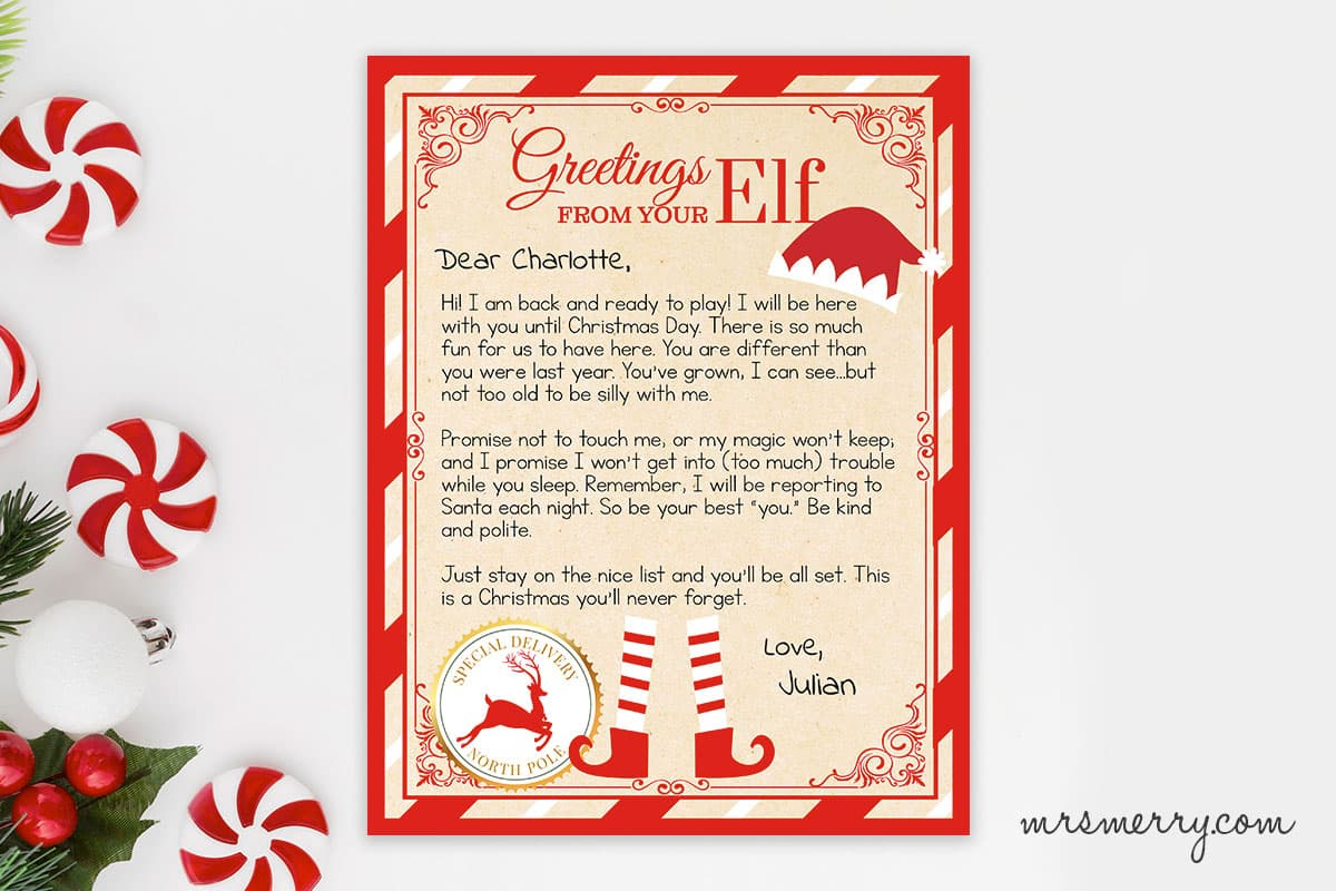 Elf On The Shelf Arrival Letter Personalized Printable | Mrs. Merry pertaining to Free Printable Elf On The Shelf Letter