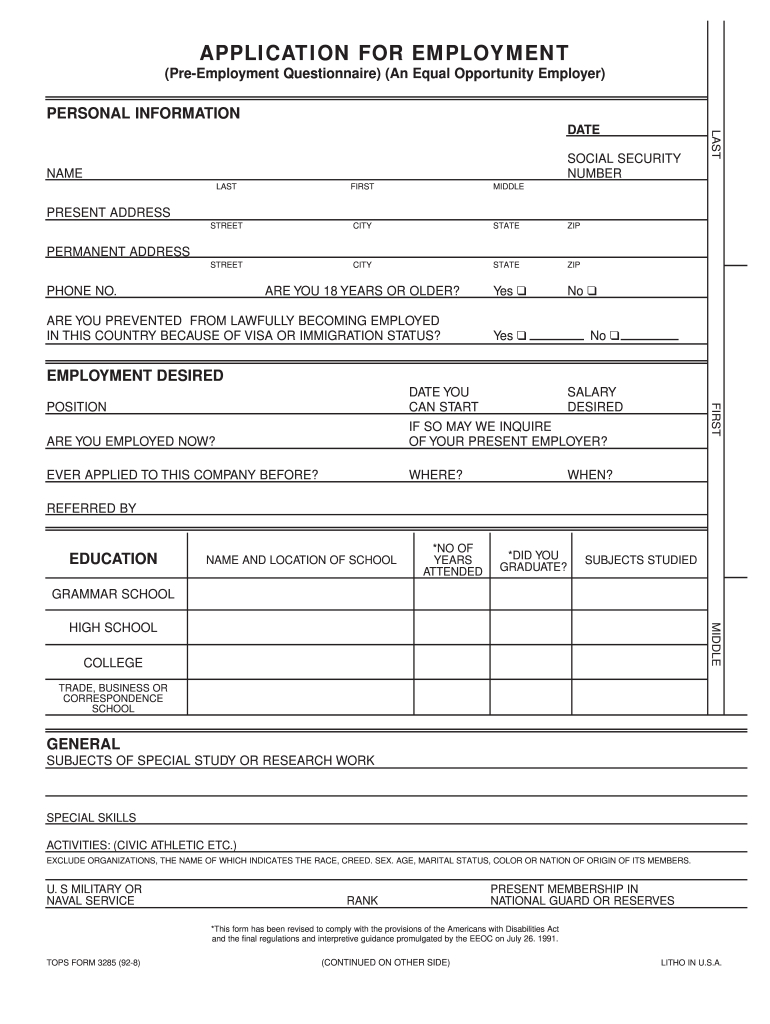 Employment Application Form - Fill Online, Printable, Fillable regarding Free Printable Job Application Form