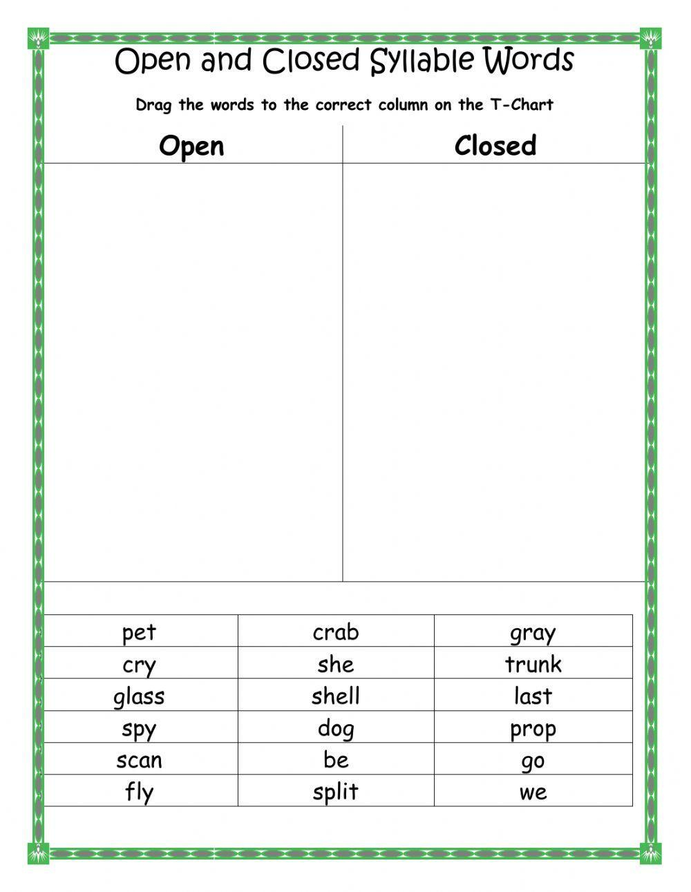 Engage With Learning: Open And Closed Syllable Worksheets For intended for Free Printable Open And Closed Syllable Worksheets