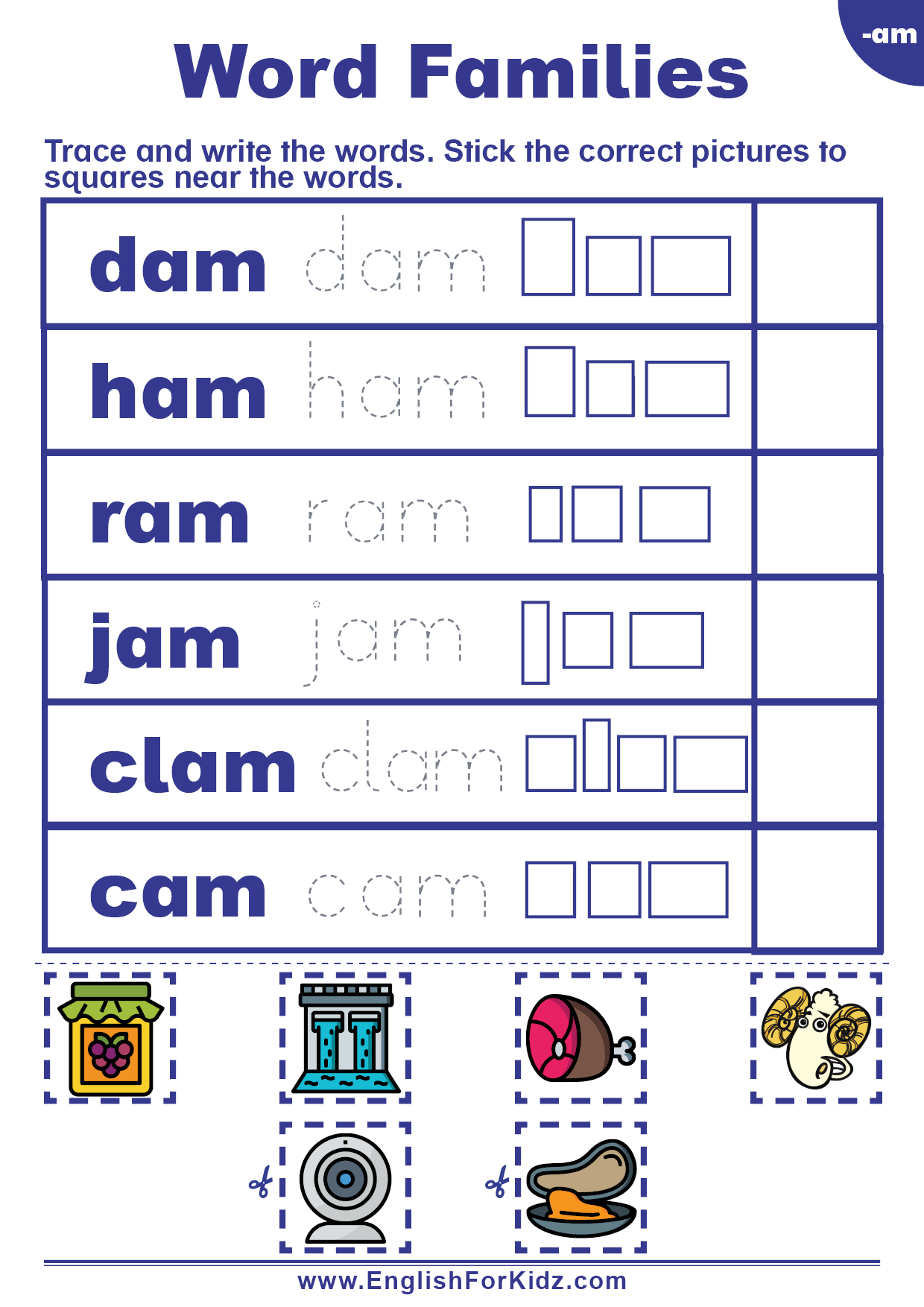 English For Kids Stepstep: Word Families Worksheets: Am Words regarding Free Printable Word Family Worksheets For Kindergarten