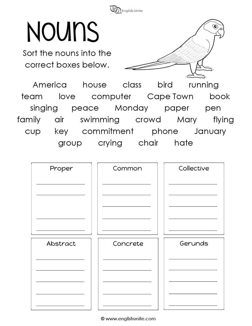 English Unite - Grammar Worksheet - Noun in Free Noun Printables