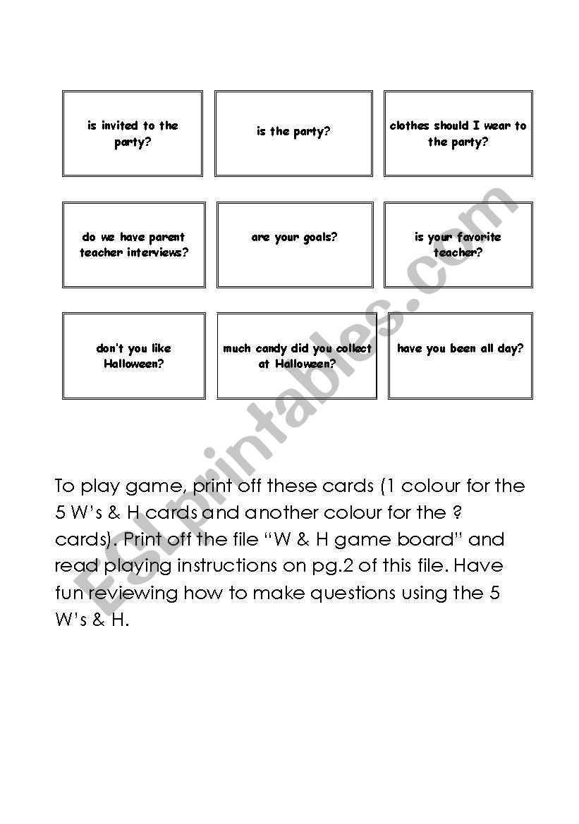 English Worksheets: 5 W´s And H Game -- Game Board pertaining to Free Printable 5 W&amp;#039;S Worksheets