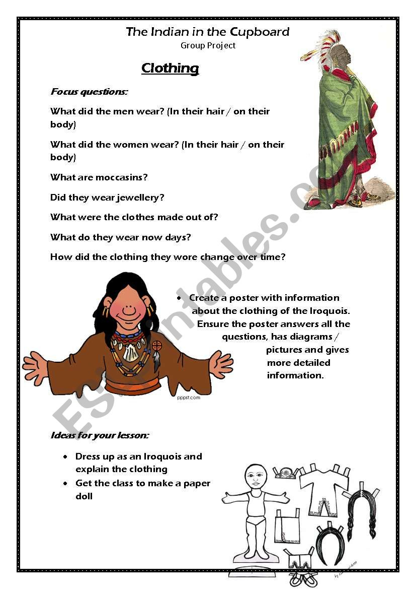 English Worksheets: The Indian In The Cupboard Project Part Two regarding Indian In The Cupboard Free Printable Worksheets