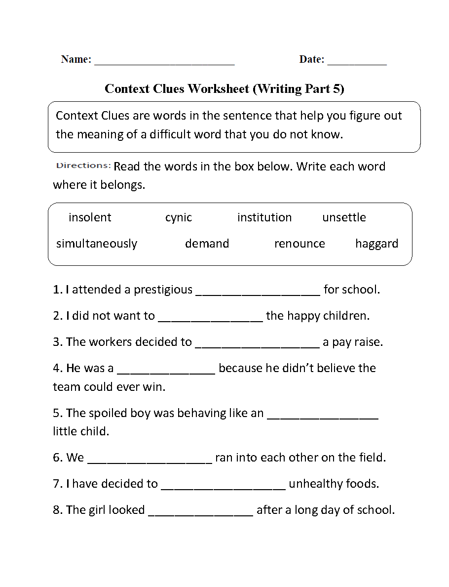 Englishlinx | Context Clues Worksheets with regard to Free Printable 5Th Grade Context Clues Worksheets