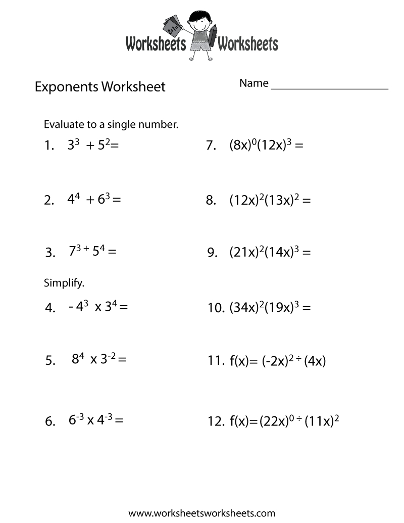 Exponents Review Worksheet | Worksheets Worksheets in Free Printable Exponent Worksheets