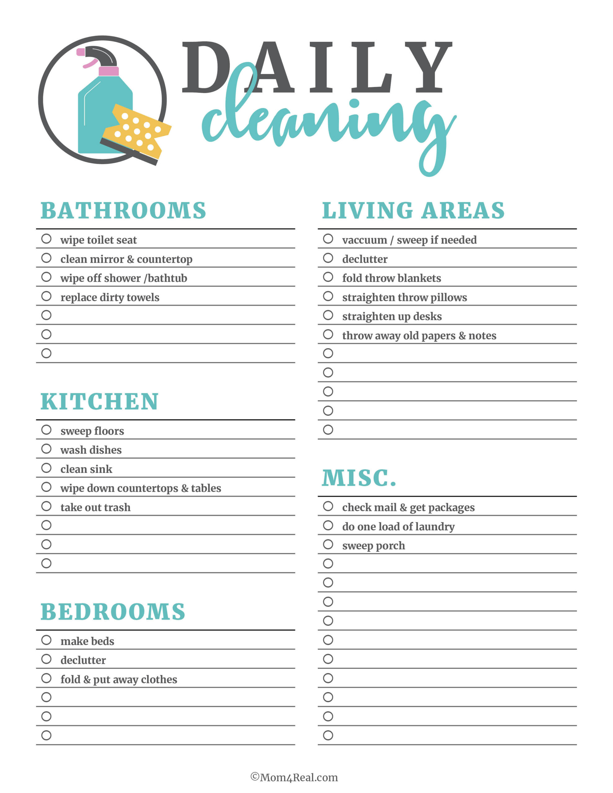 🧹 Printable Cleaning Checklists: Daily, Weekly &amp; Monthly Tasks! intended for Free Printable Housework Checklist