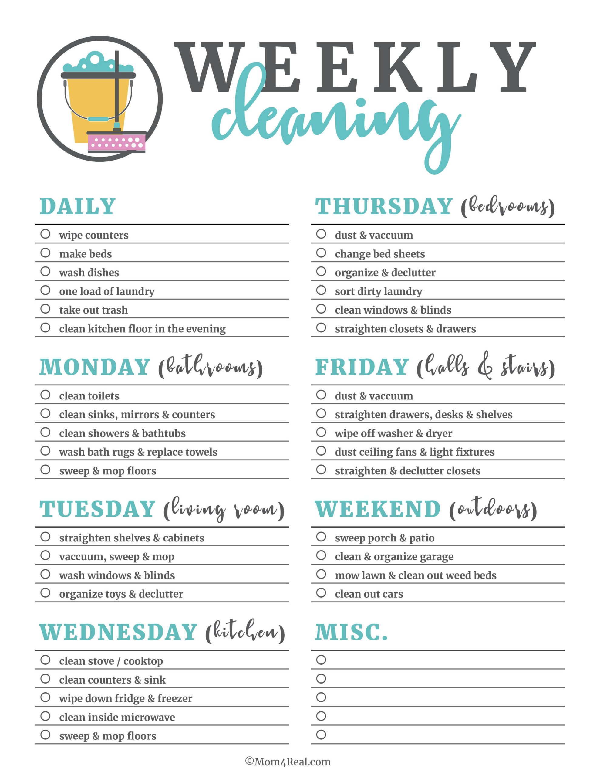 🧹 Printable Cleaning Checklists: Daily, Weekly &amp;amp; Monthly Tasks! pertaining to Free Printable House Cleaning Checklist