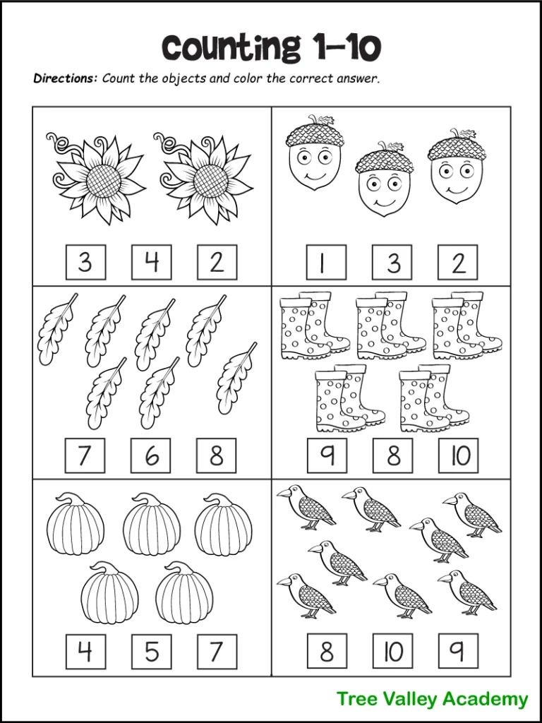 Fall Math Worksheets For Kindergarten, Preschool &amp; 1St Grade with regard to Free Printable Fall Math Worksheets