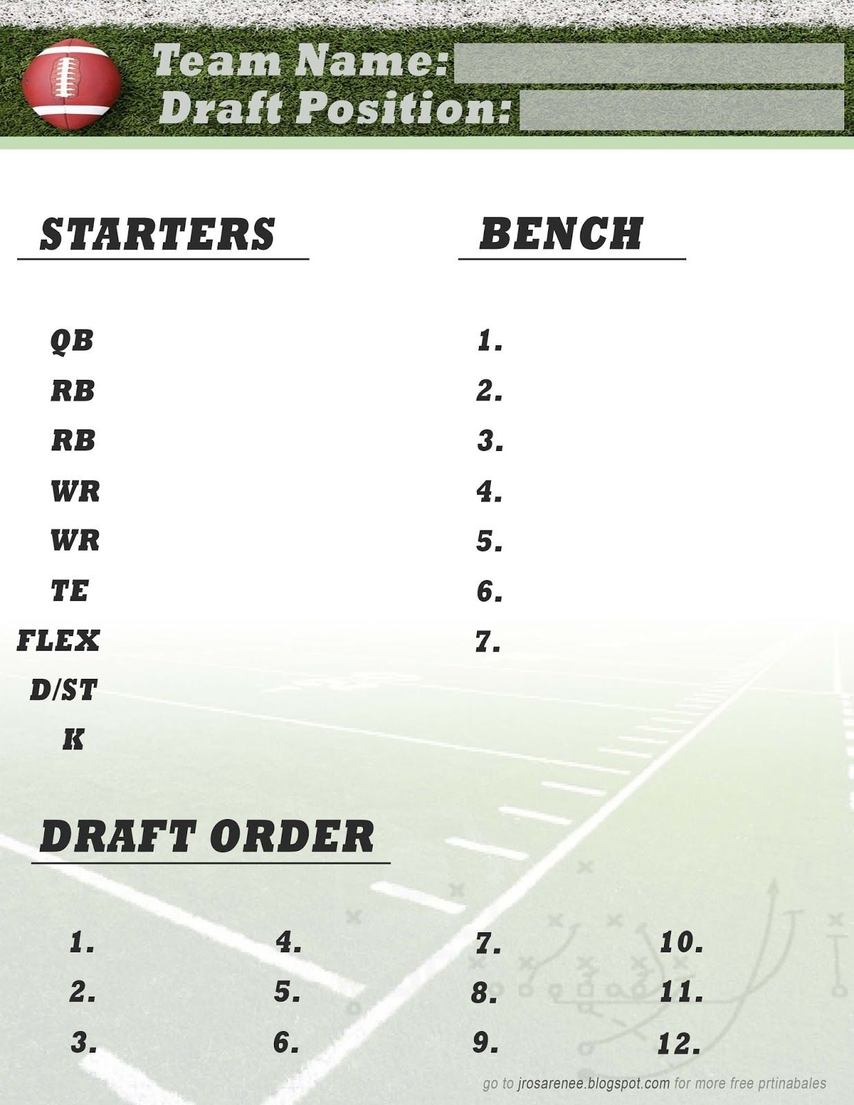 Fantasy Football Blank Roster Sheets intended for Free Fantasy Football Draft Kit Printable