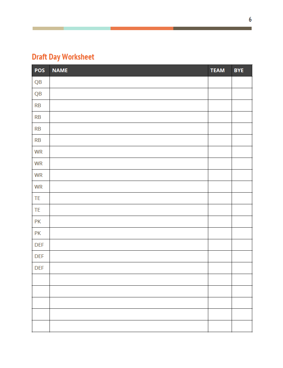 Fantasy Football Draft Packet — Fandraft in Free Fantasy Football Printable Draft Sheets
