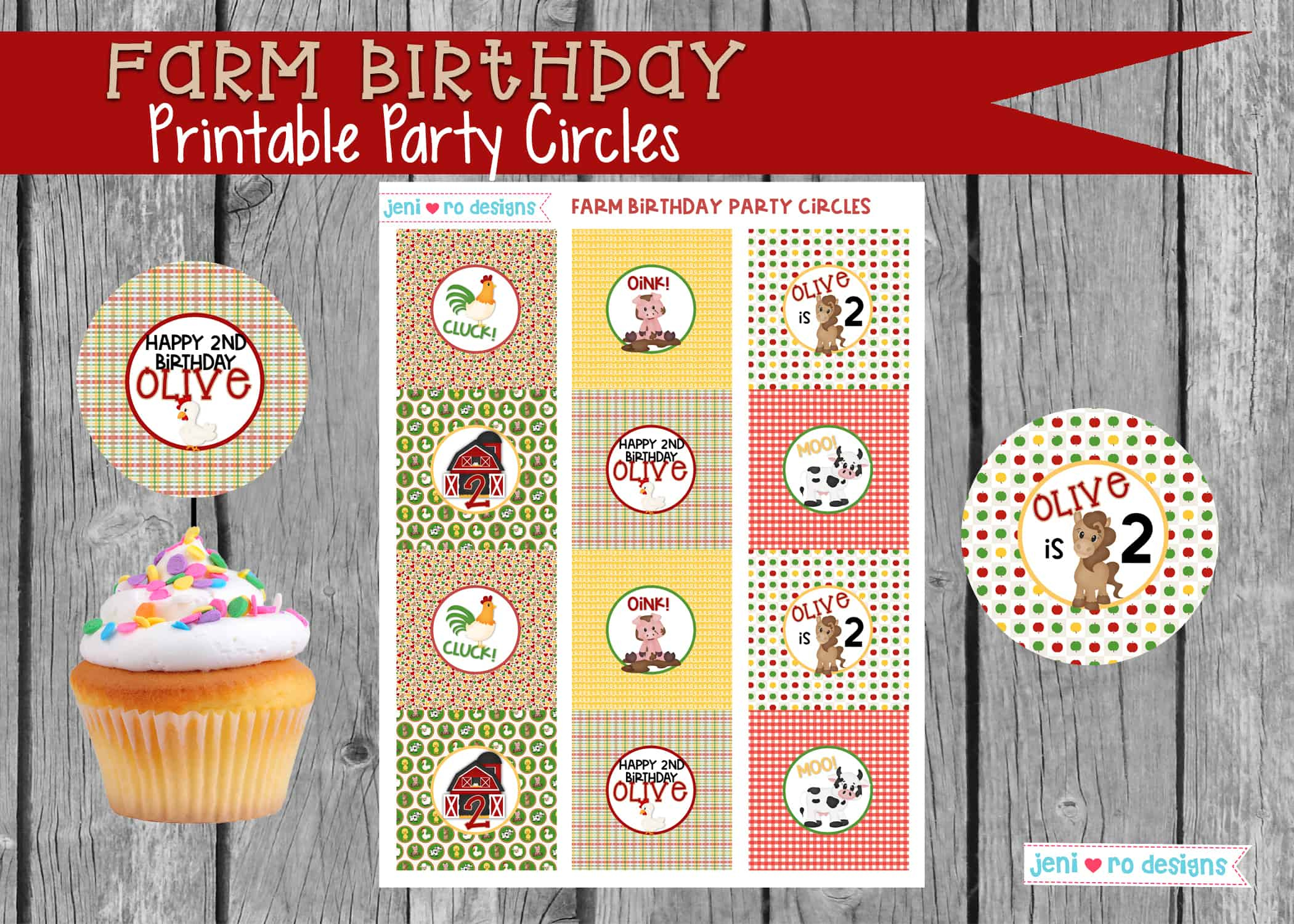 Farm Birthday Party Printable Party Circles, Cupcake Toppers, Confetti with regard to Free Printable Party Circles