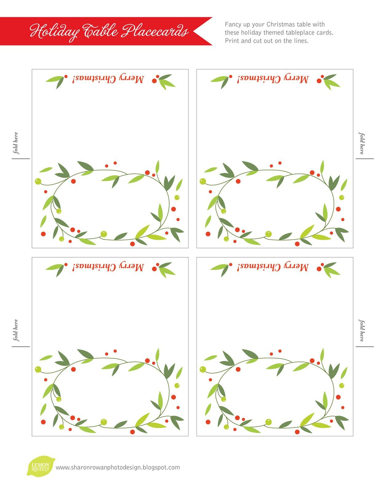 Festive Christmas Table Place Cards regarding Free Printable Christmas Table Place Cards Template