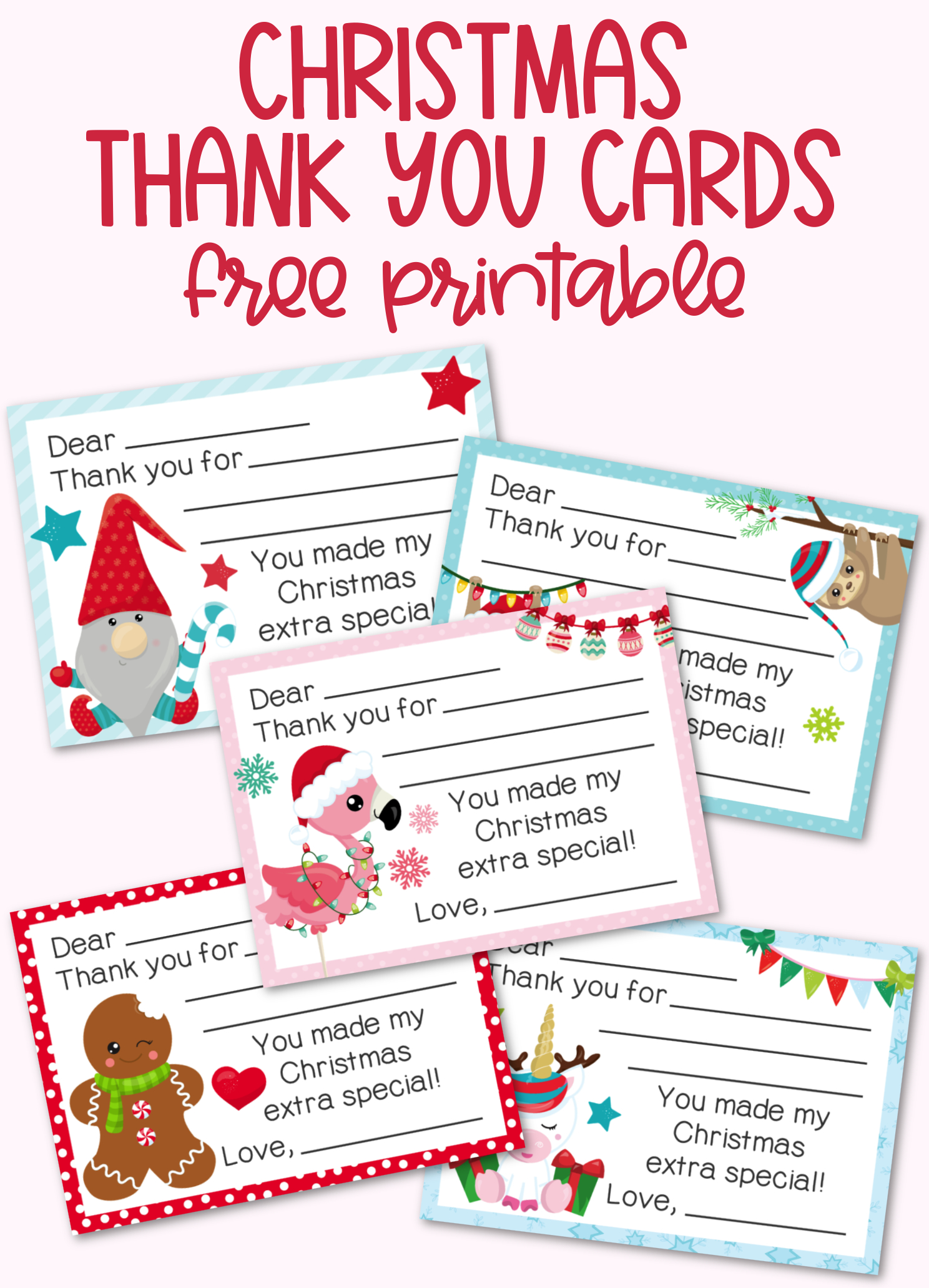 Fill-In-The-Blank Christmas Thank You Cards Free Printable for Free Christmas Thank You Notes Printable