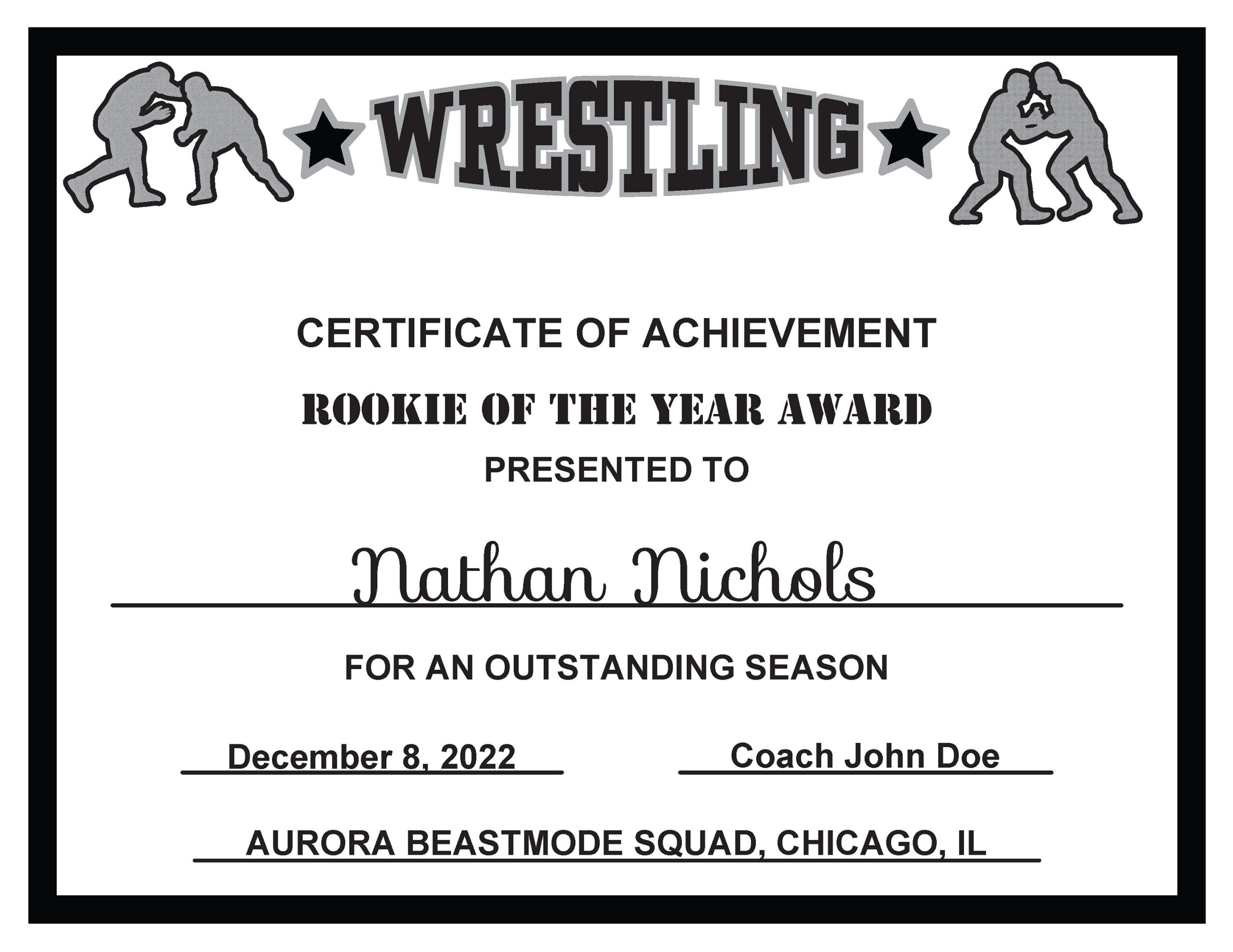 Fillable/Editable Text Pdf Wrestling Certificate Award Download with regard to Free Printable Wrestling Certificates