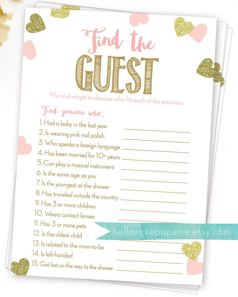 Find The Guest . Icebreaker Funny Girl Baby Shower Game . Find intended for Find The Guest Baby Shower Game Free Printable