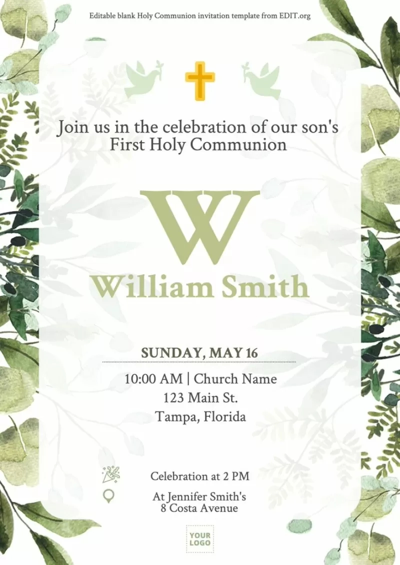 First Communion Invitation Templates for First Holy Communion Cards Printable Free