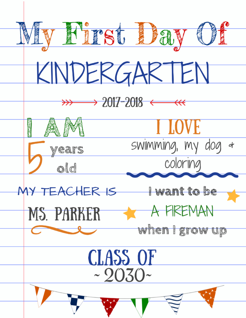 First Day Of Kindergarten Back To School Sign in First Day Of School Template Free Printable