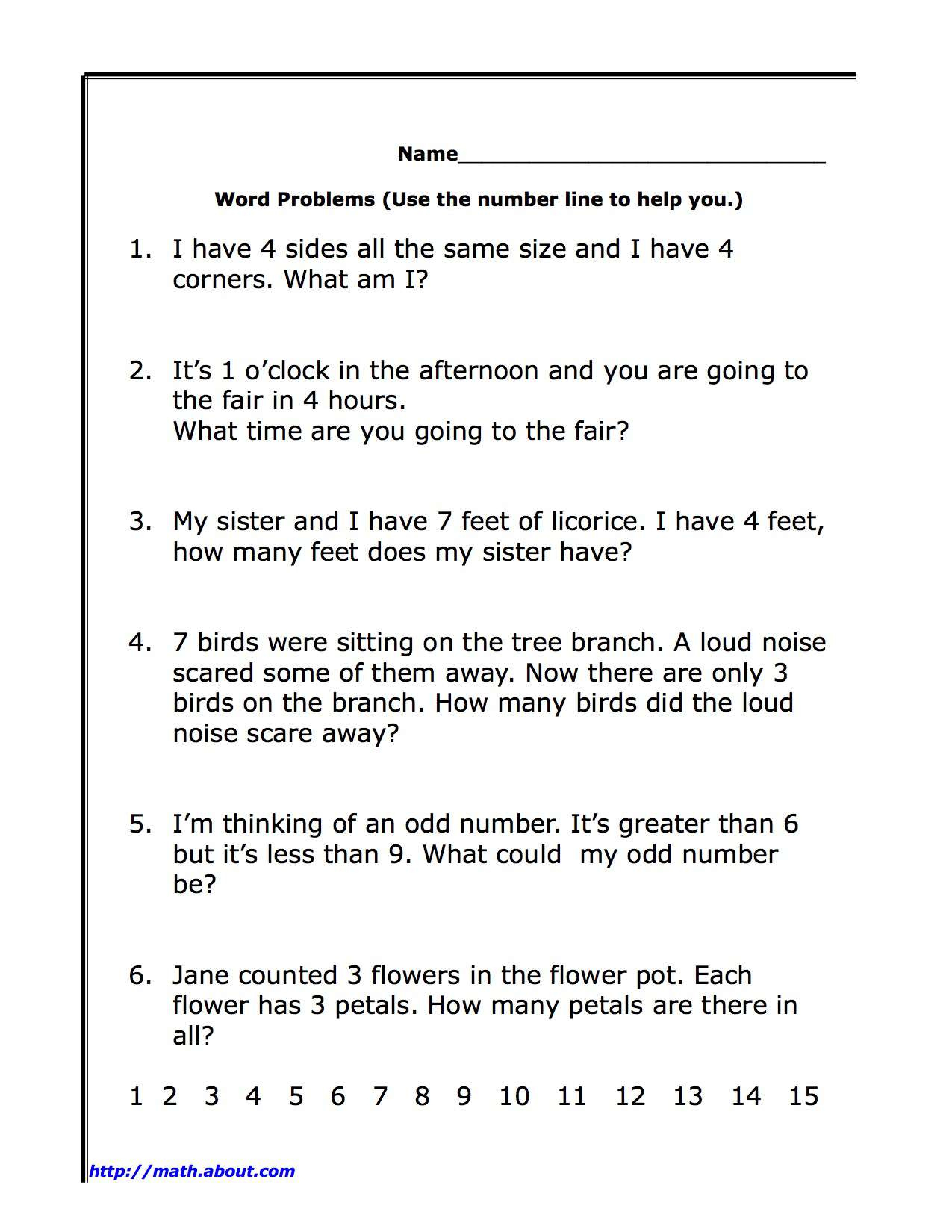 First Grade Math: Word Problems inside Free Printable Math Worksheets Word Problems First Grade