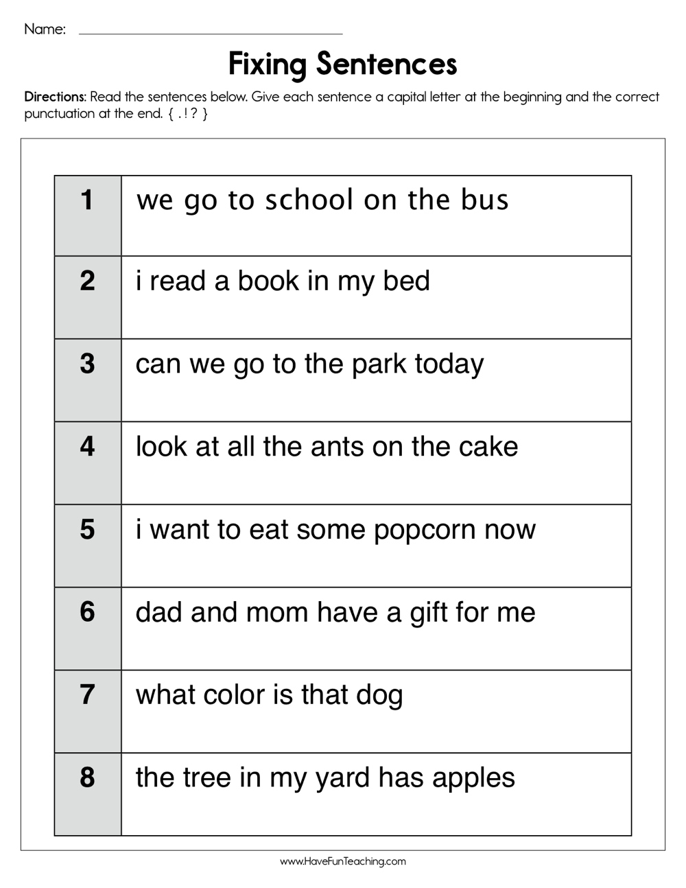 Fixing Sentences Worksheet - Have Fun Teaching pertaining to Free Printable Sentence Correction Worksheets