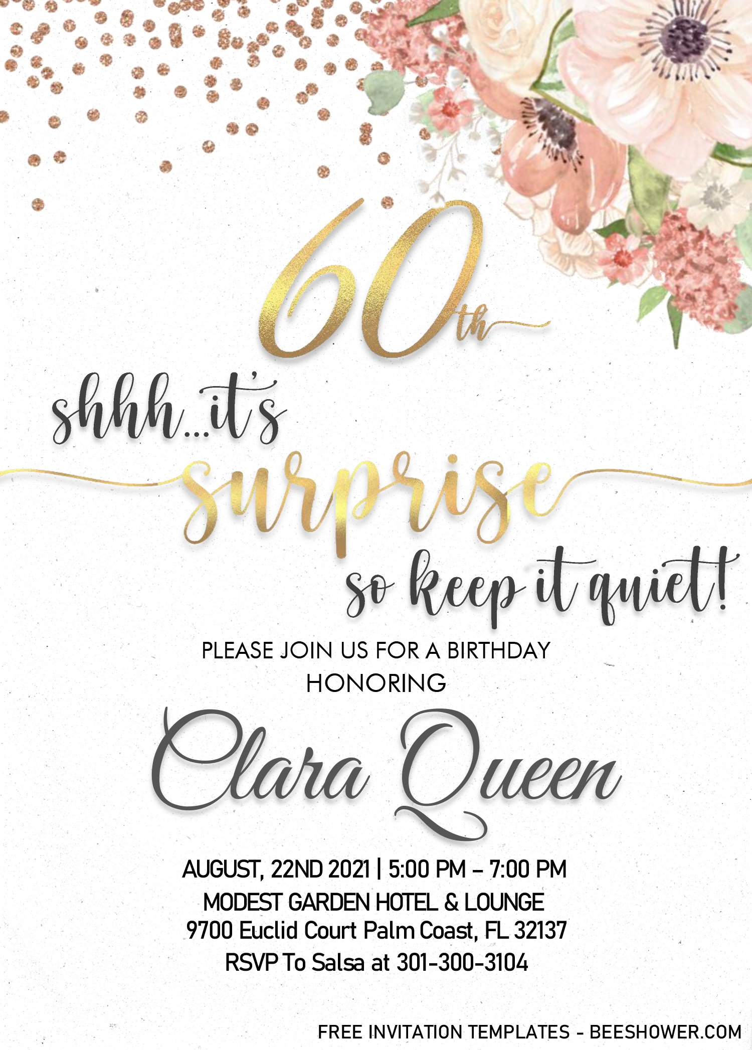 Floral 60Th Birthday Invitation Templates - Editable With Ms Word for Free Printable Surprise 60th Birthday Invitations