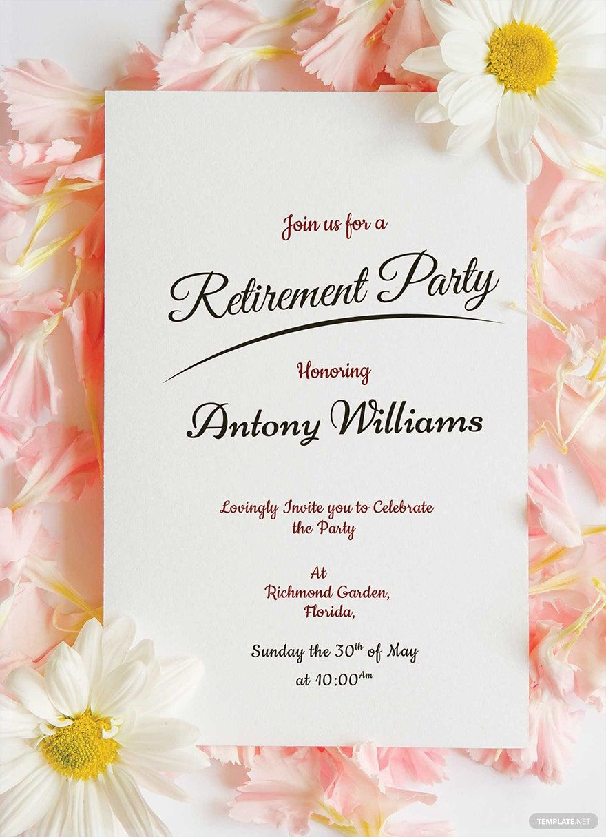 Floral Retirement Party Invitation Template In Illustrator, Word throughout Free Printable Retirement Party Invitations