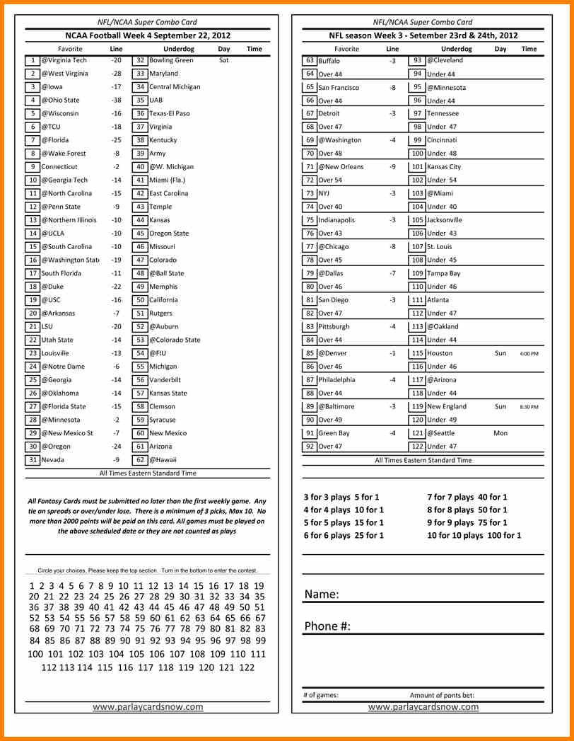 Football Parlay Sheets Mael Modern Decor Intended For Football for Free Printable Football Parlay Cards