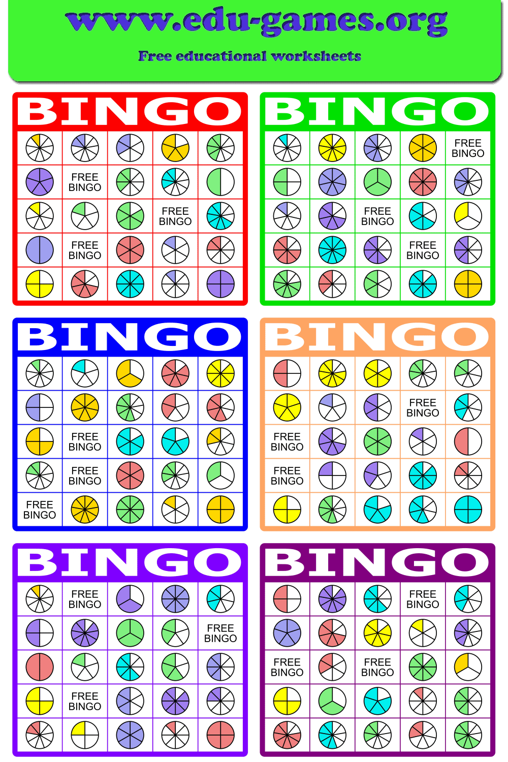 Fraction Bingo | Free Printable Pdf Bingo Cards throughout Fraction Bingo Cards Printable Free