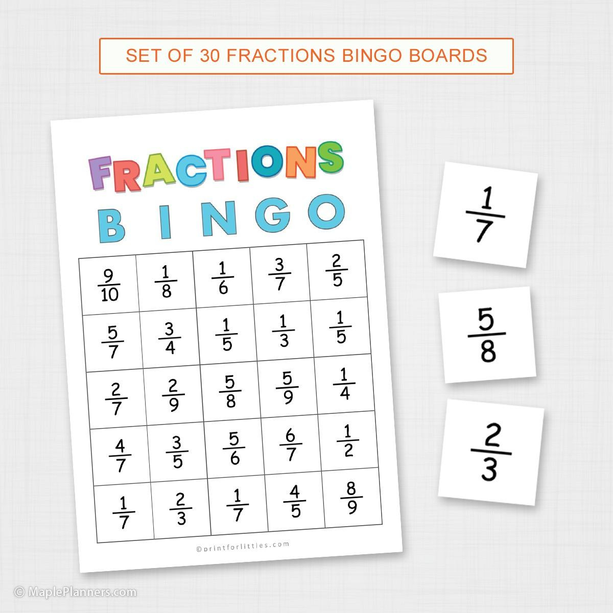 Fractions Bingo For Kids inside Fraction Bingo Cards Printable Free