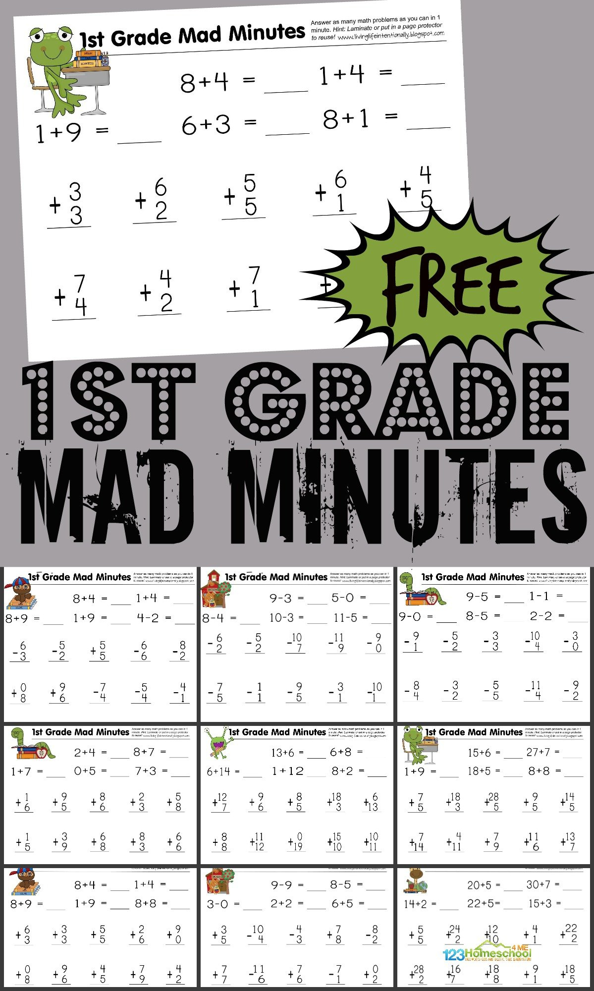 Free 1St Grade Printable Math Worksheets &amp;amp; First Grade Mad Minutes! with regard to Free Printable First Grade Math Worksheets