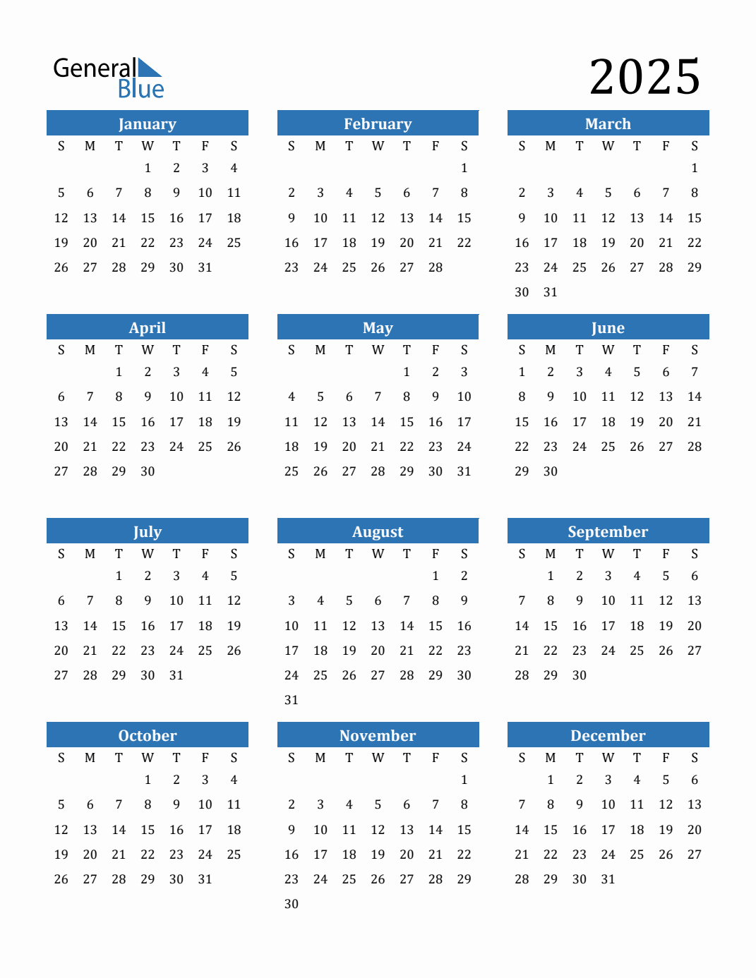 Free 2025 Calendars In Pdf, Word, Excel in Free 2025 Printable