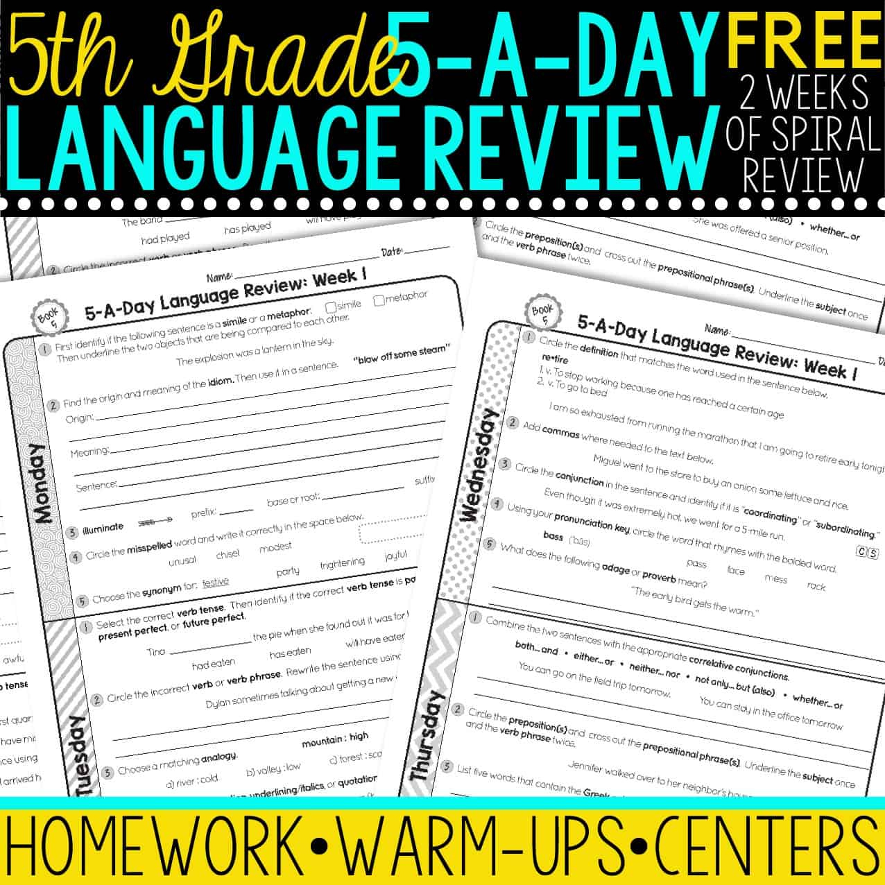 Free 5Th Grade Daily Language Spiral Review • Teacher Thrive in Daily Language Review Grade 5 Free Printable