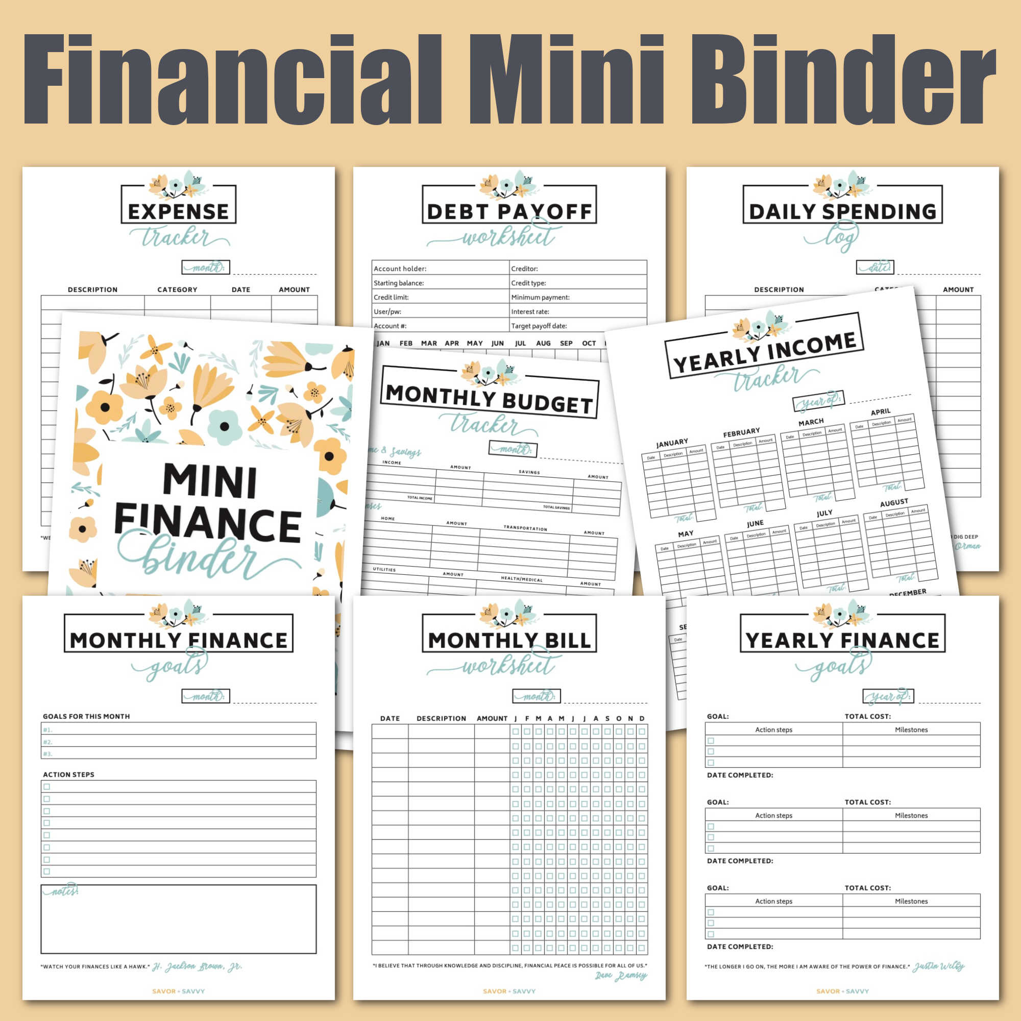 Free 9 Page Mini Budget Binder Printable - Savor + Savvy throughout Mini Binder Free Printables