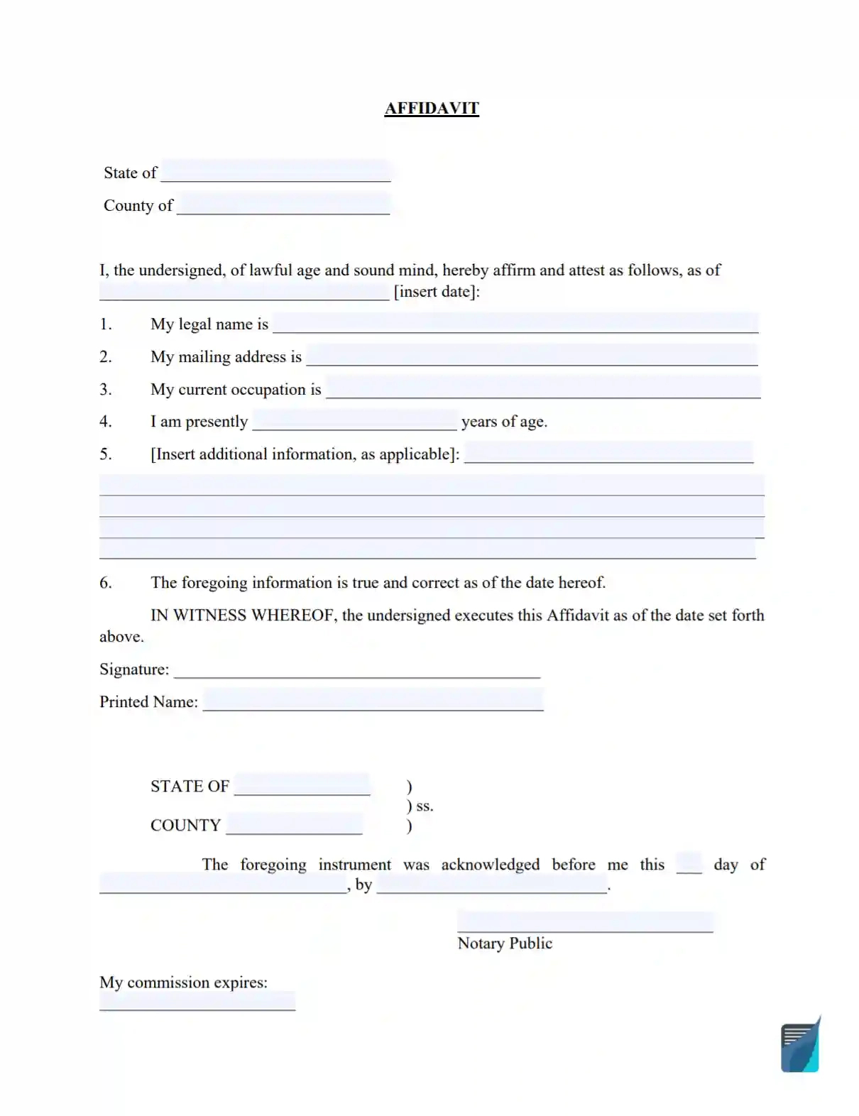 Free Affidavit Forms | Download Legal Affidavit Templates with regard to Free Printable Blank Affidavit Form