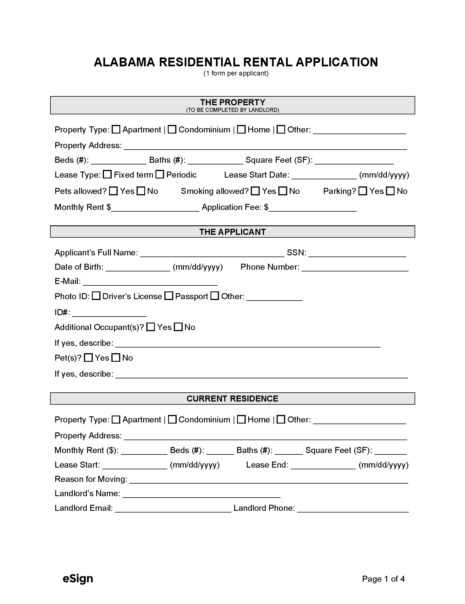 Free Alabama Rental Application Form | Pdf | Word regarding Free Printable Rental Application