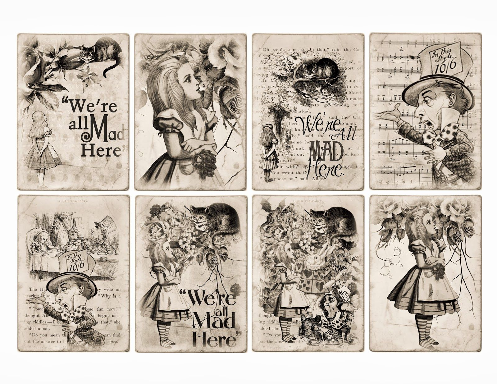 Free Alice In Wonderland Atc Tags Background Digital Collage Sheet for Free Vintage Alice In Wonderland Printables