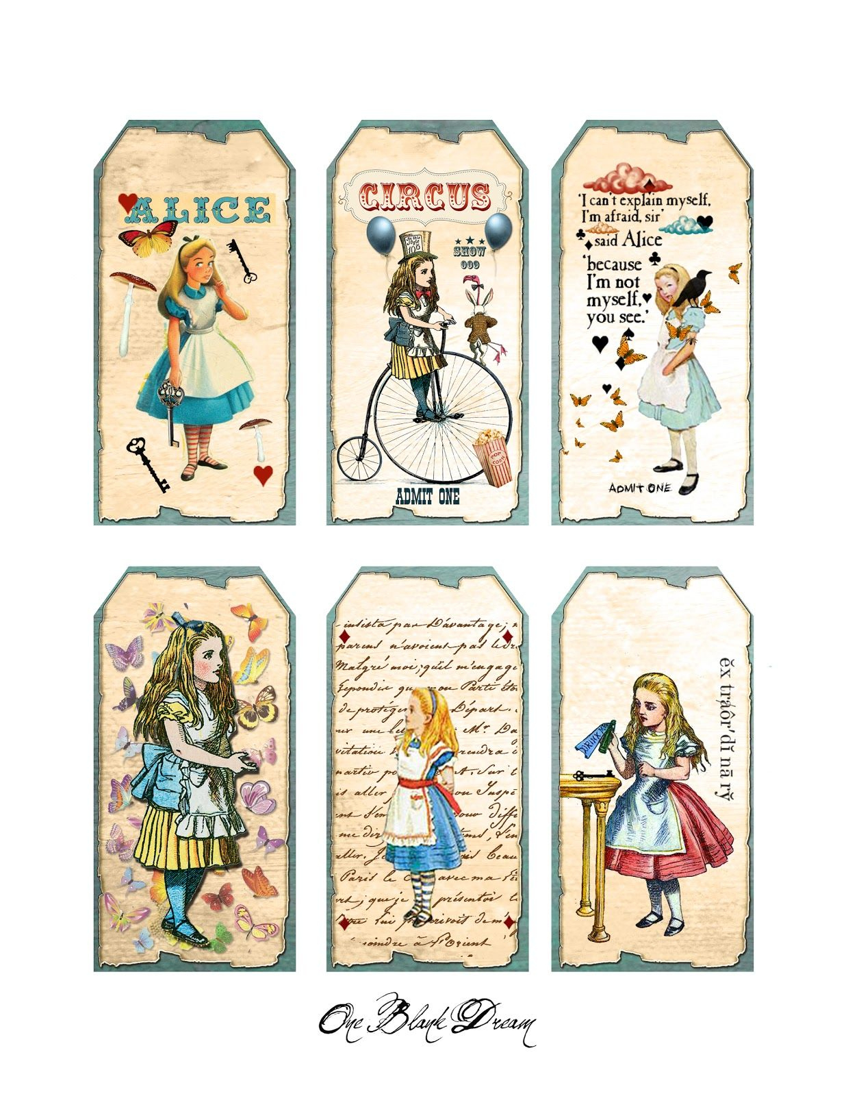 Free Alice In Wonderland Tags Digital Collage Sheet | Alice In intended for Alice In Wonderland Free Printables