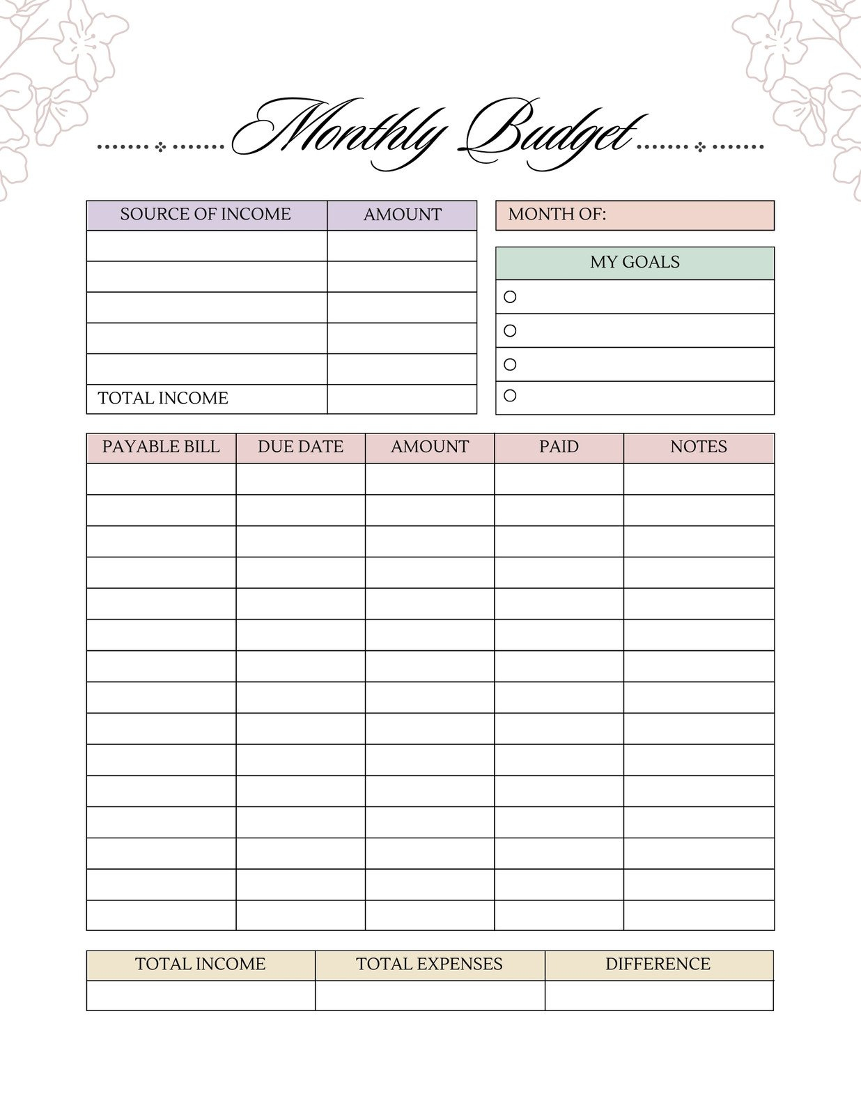 Free And Customizable Budget Templates for Free Printable Budget Sheets