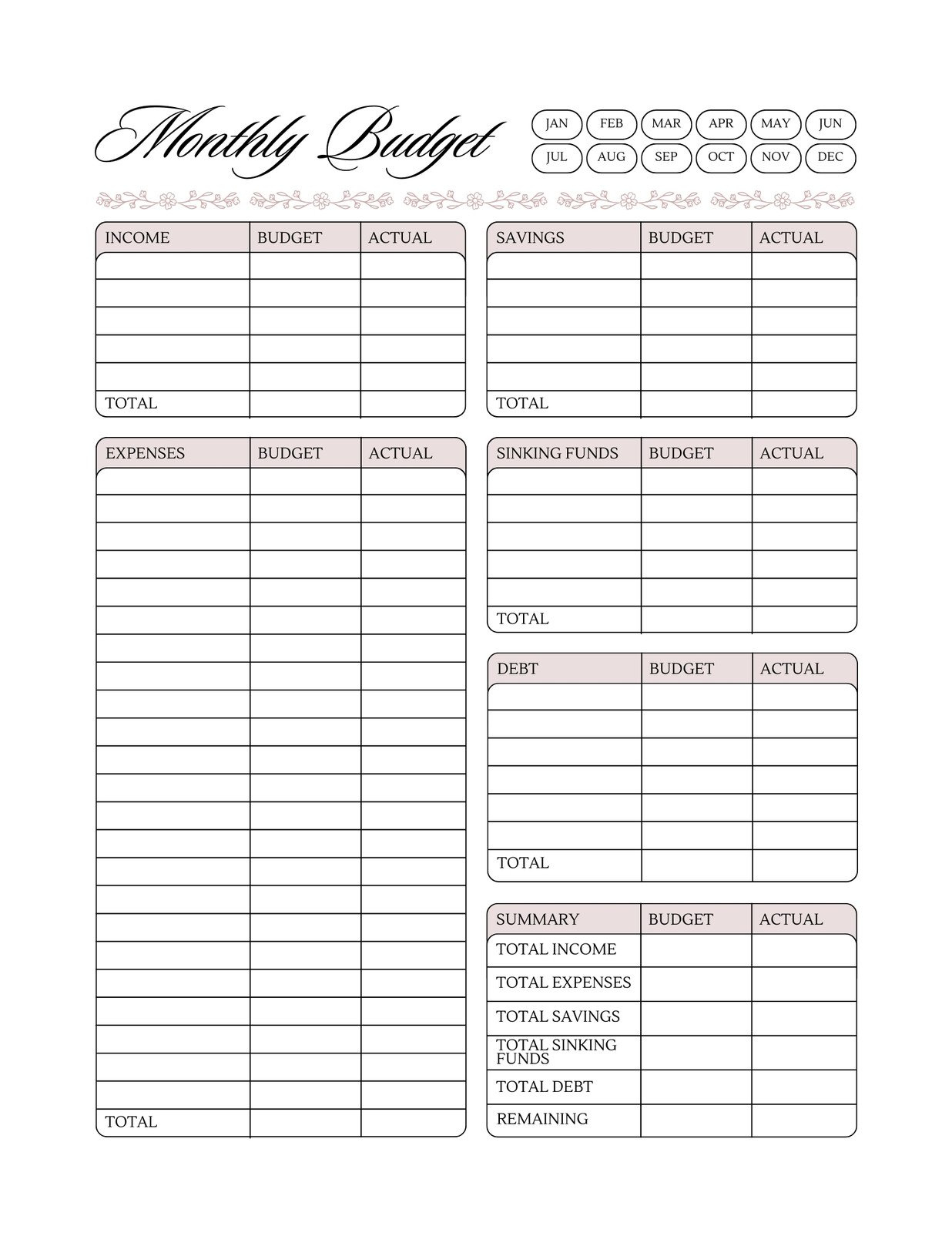 Free And Customizable Budget Templates in Free Printable Budget Planner