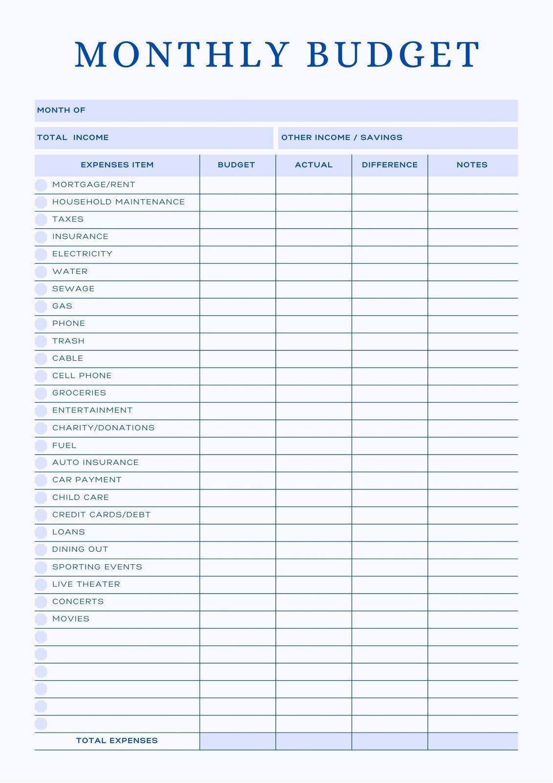 Free And Customizable Budget Templates inside Free Printable Monthly Household Budget Sheet