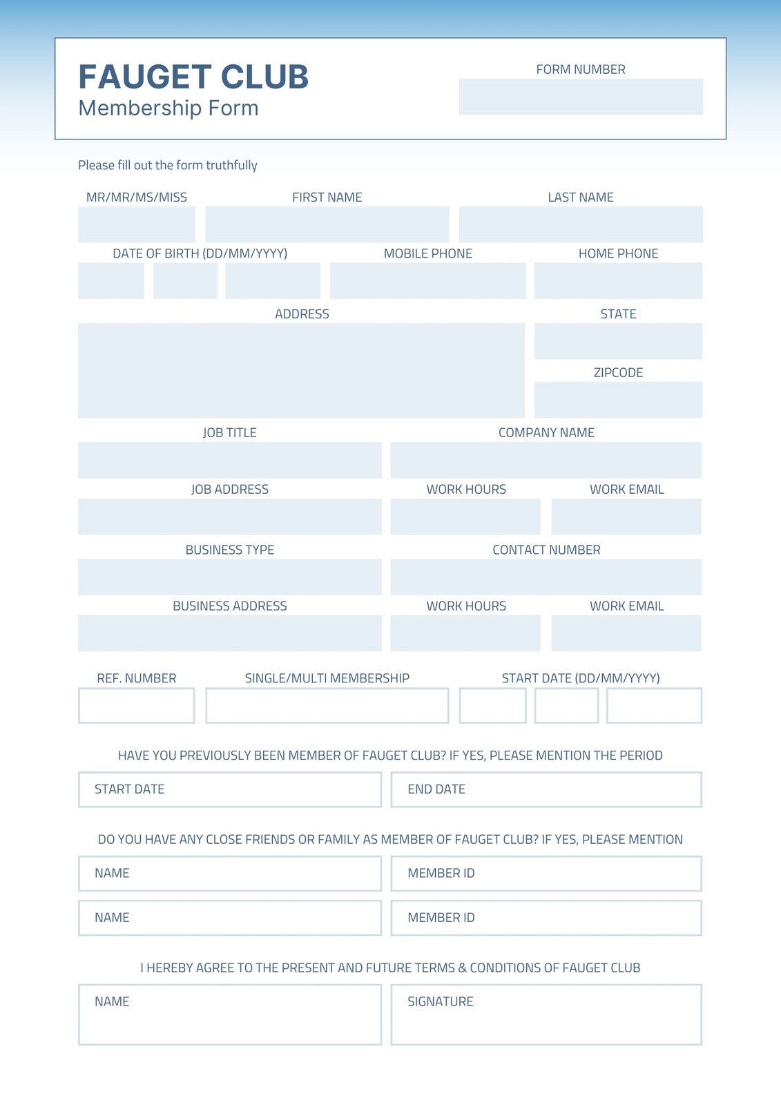 Free And Customizable Membership Templates with regard to Free Printable Membership Forms