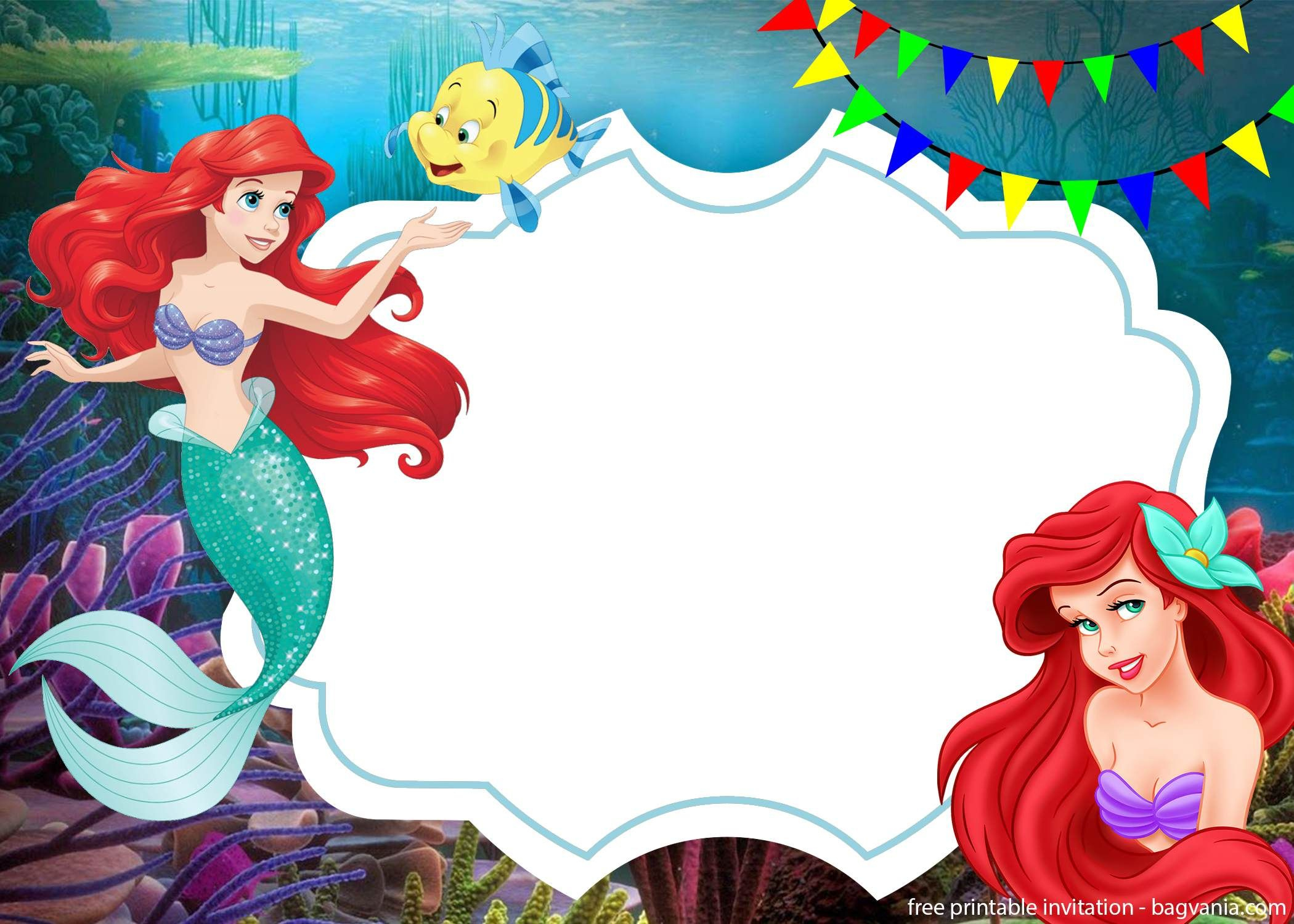 Free Ariel The Little Mermaid With Photo Invitation Template in Free Little Mermaid Printable Invitations