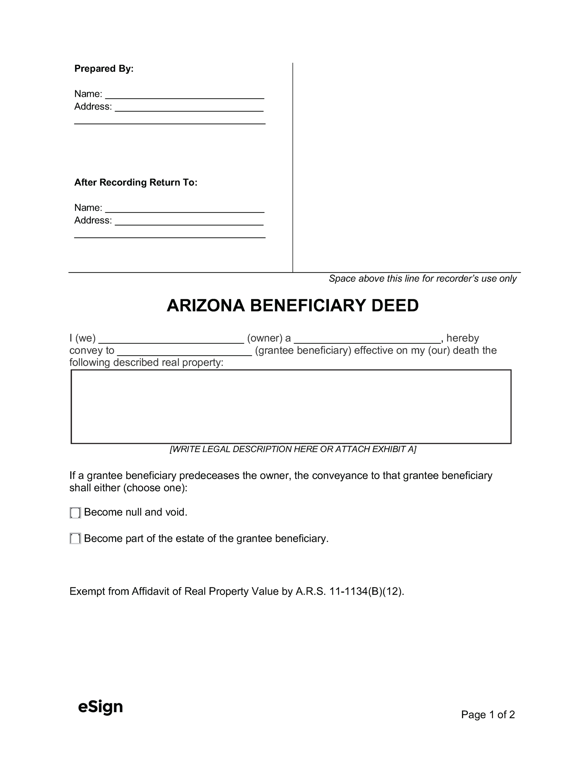 Free Arizona Beneficiary Deed Form | Pdf | Word for Free Printable Beneficiary Deed